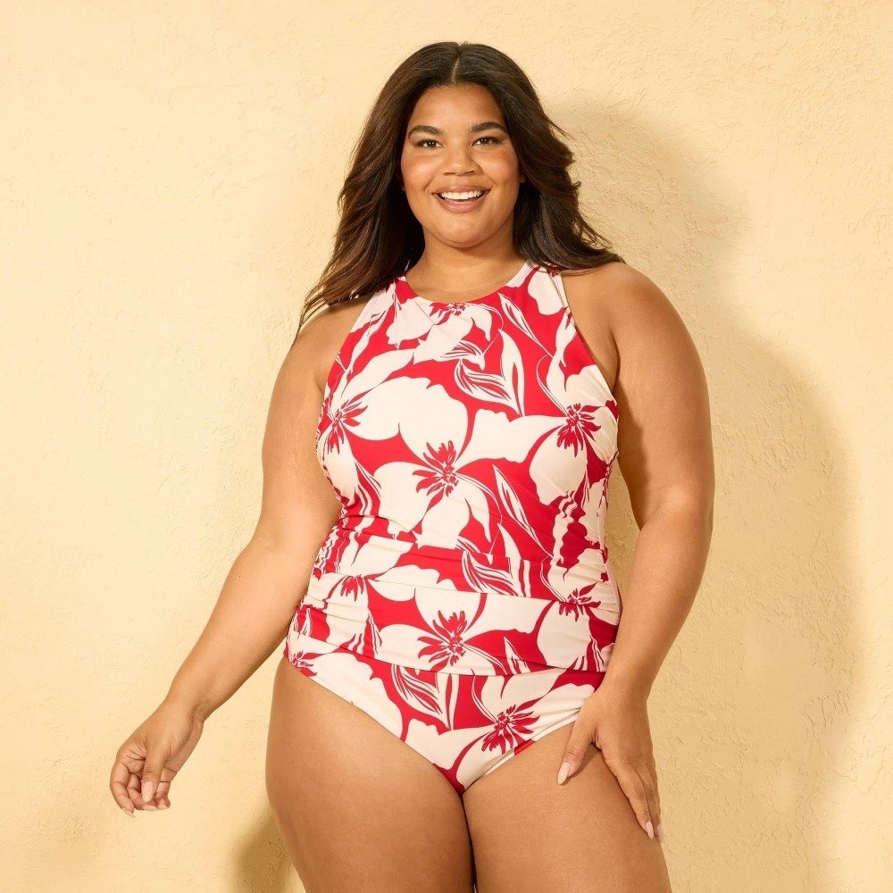Women's Shade & Shore High Neck One Piece Swimsuit Multi 16 New With Tags